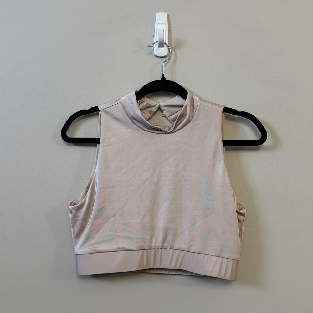House of CB light champagne high neck sleeveless crop top
